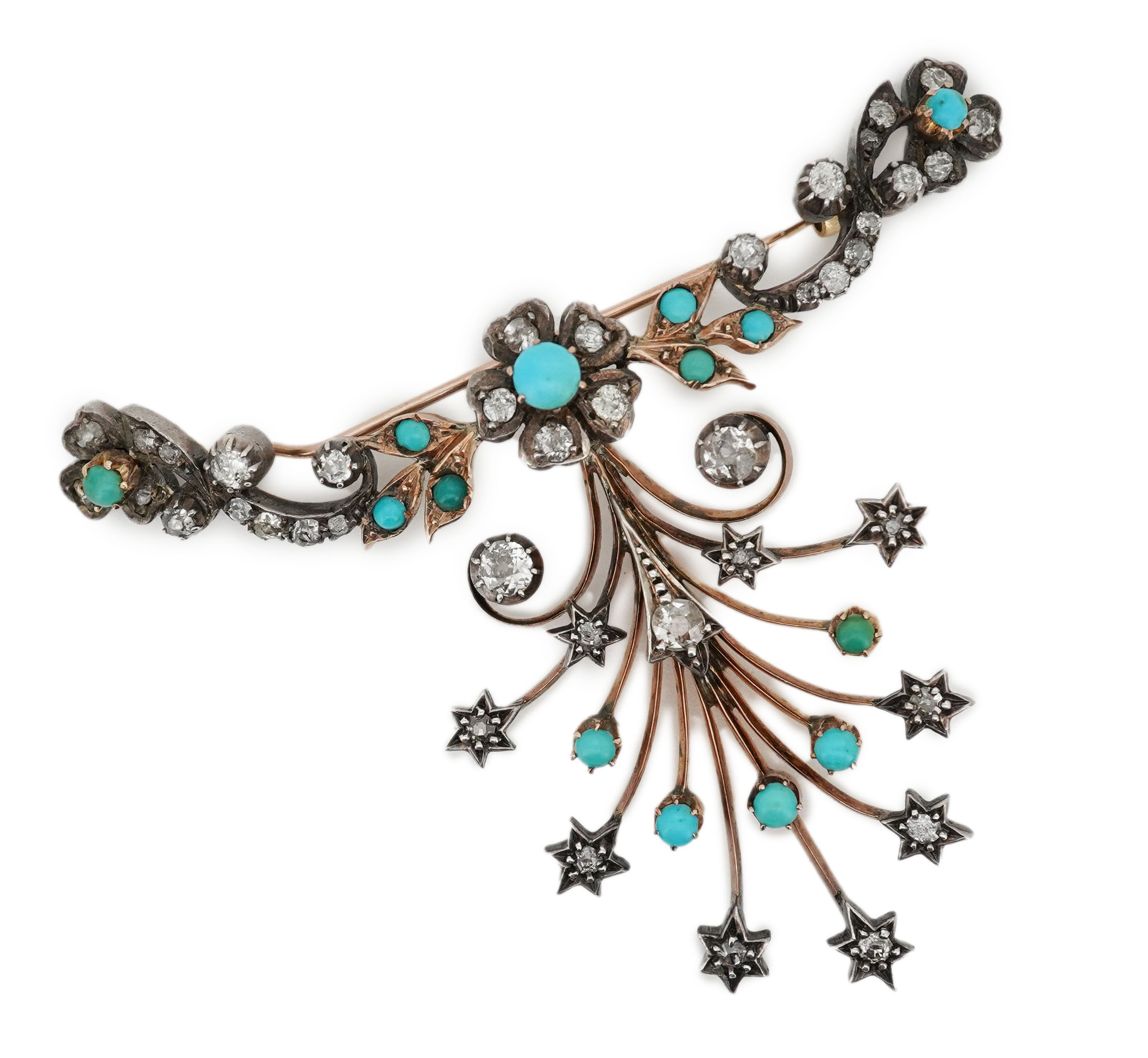 A Victorian turquoise and diamond brooch, 19th century composite